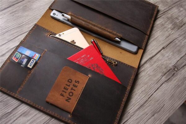 Personalized Zippered Leather Padfolio Distressed Brown - Image 3