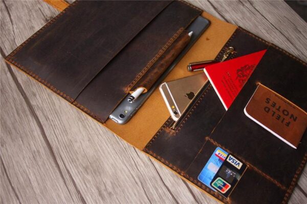 Personalized Zippered Leather Padfolio Distressed Brown - Image 4