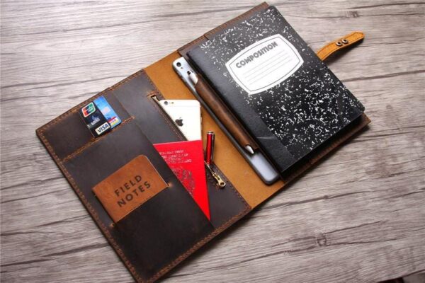 Personalized Zippered Leather Padfolio Distressed Brown