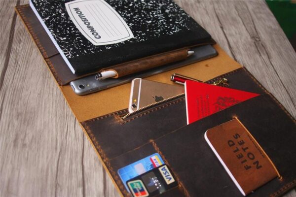 Personalized Zippered Leather Padfolio Distressed Brown - Image 5