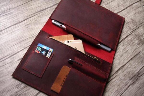 Personalized Leather iPad Mini Case Portfolio with Pencil Holder - Image 3