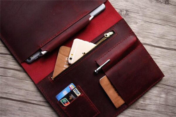 Personalized Leather iPad Mini Case Portfolio with Pencil Holder - Image 4