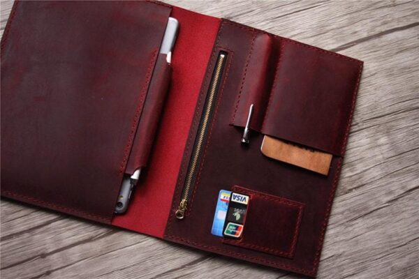 Personalized Leather iPad Mini Case Portfolio with Pencil Holder - Image 5