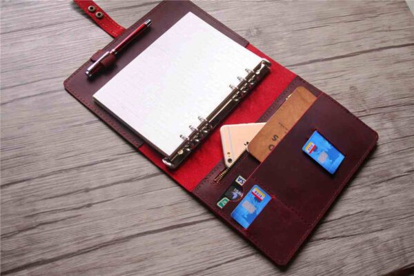 Red Personalized Leather Journal Notebook Refillable - Image 2