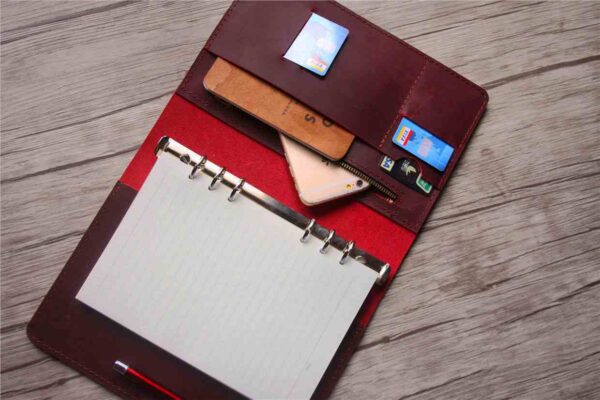 Red Personalized Leather Journal Notebook Refillable - Image 3