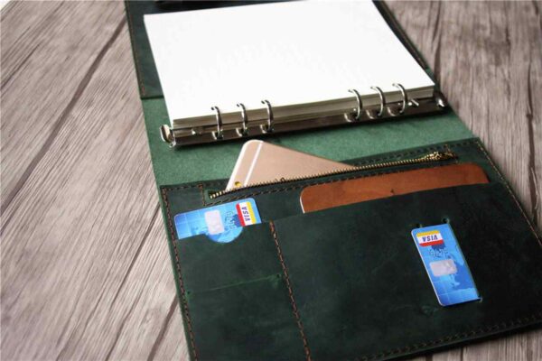 Custom Dark Green Leather Refillable Binder Journal - Image 2