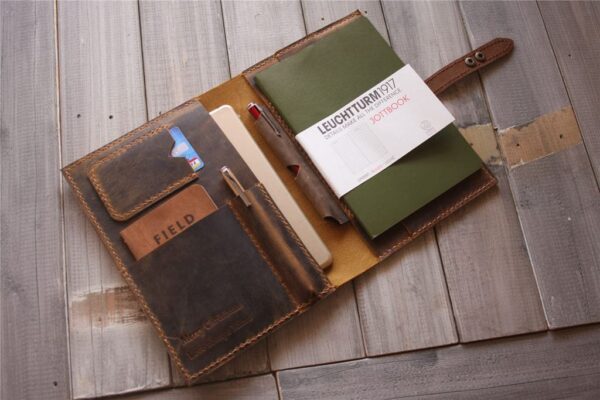 Personalized Brown Leather Notebook Cover Holder