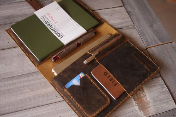 Personalized Brown Leather Notebook Cover Holder - Image 2