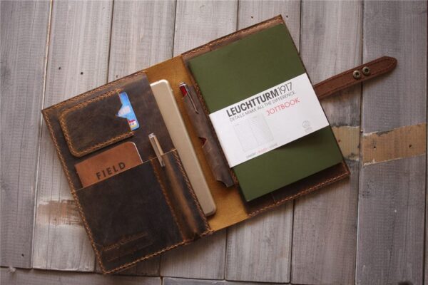 Personalized Brown Leather Notebook Cover Holder - Image 3