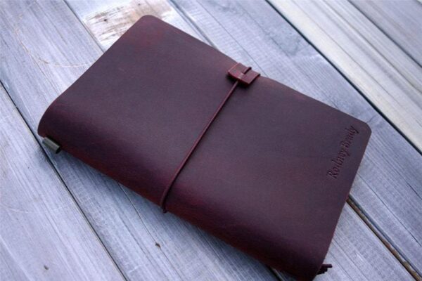 Burgundy Personalized Leather A5 Traveler's Notebook Cover - Image 4