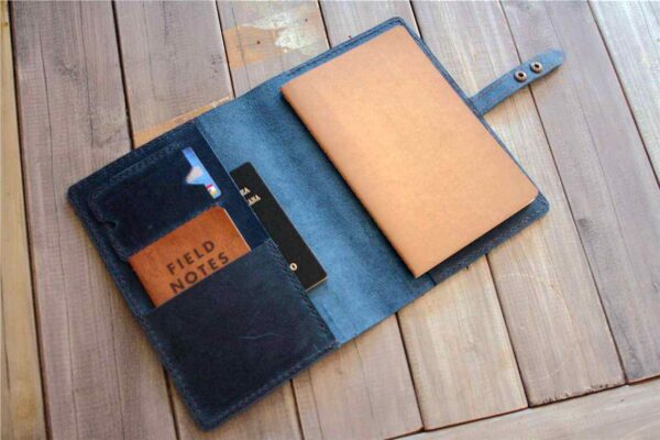 Personalized Blue Leather A4 Notebook Cover Holder Folder