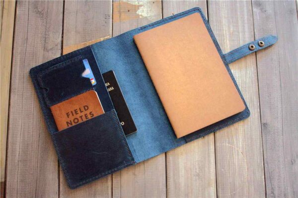 Personalized Blue Leather A4 Notebook Cover Holder Folder - Image 6