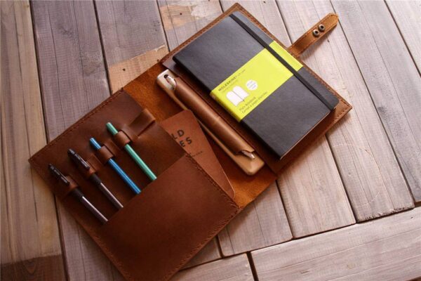 Personalized Yellow Brown Moleskine Leather Cover Notebook Holder