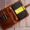 Personalized Yellow Brown Moleskine Leather Cover Notebook Holder - Image 3