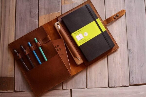 Personalized Yellow Brown Moleskine Leather Cover Notebook Holder - Image 3