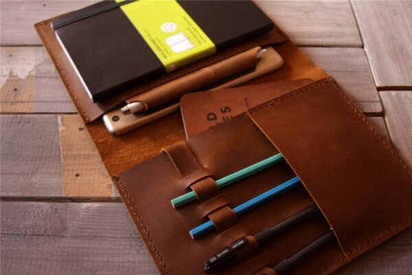 Personalized Yellow Brown Moleskine Leather Cover Notebook Holder - Image 4