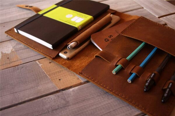 Personalized Yellow Brown Moleskine Leather Cover Notebook Holder - Image 5