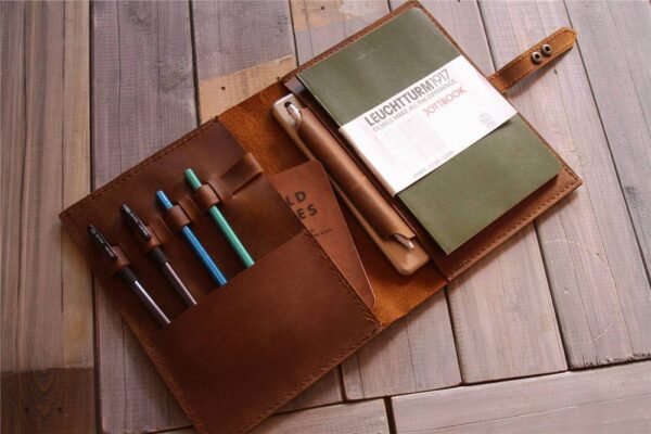 Yellowish Brown Distressed Leather Travelers Notebook Journal - Image 4