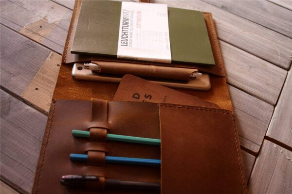 Yellowish Brown Distressed Leather Travelers Notebook Journal