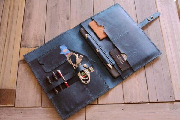 Distressed Blue Leather Portfolio Personalised Holder