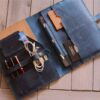 Distressed Blue Leather Portfolio Personalised Holder - Image 4