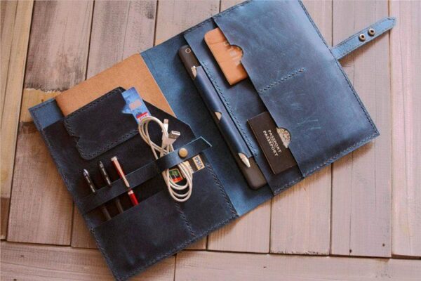 Distressed Blue Leather Portfolio Personalised Holder - Image 4