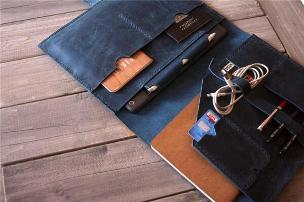 Monogrammed Surface Book Sleeve Case Blue Leather