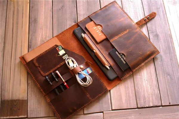 Custom leather iPad Case Cover with Pencil Holder