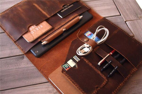 Engraved Brown Leather Padfolio Organizer - Image 3