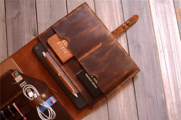 Engraved Brown Leather Padfolio Organizer - Image 4