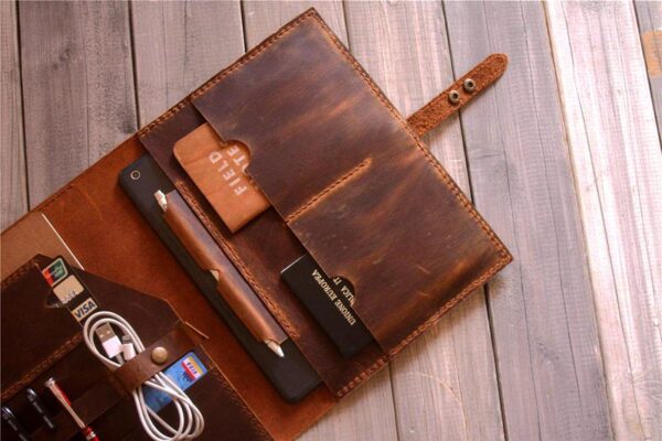 Custom leather iPad Case Cover with Pencil Holder - Image 3