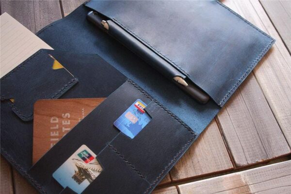 Custom Blue Leather Laptop Sleeve Case - Image 3