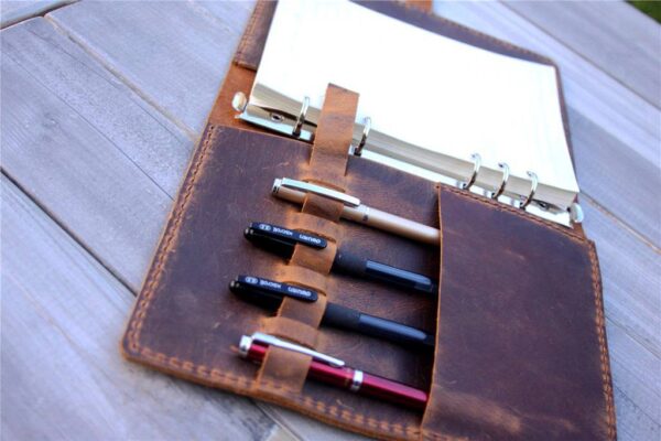 Personalized Brown Leather Portfolio Planner Organizer - Image 3