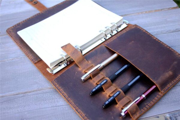 Personalized Brown Leather Portfolio Planner Organizer - Image 4