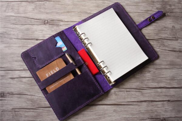 Personalized Purple Leather Binder Notebook Cover