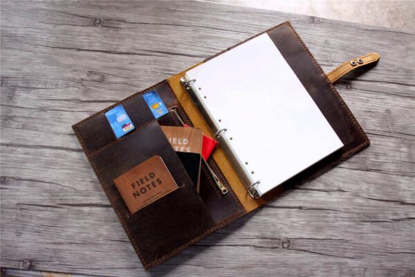 Brown Leather 3 Rings Binder Folder - Image 3