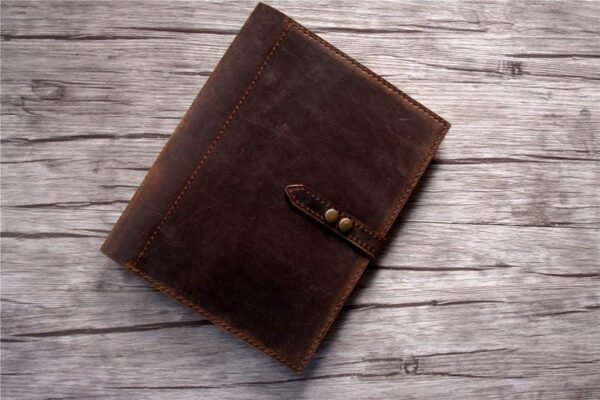 Embossed Brown Mens Leather Portfolio Folder - Image 3