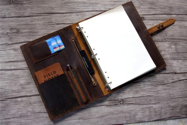 A5 Brown Leather 3 Ring Binders Portfolio Holder - Image 3