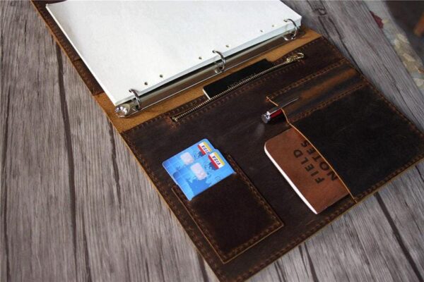 A5 Brown Leather 3 Ring Binders Portfolio Holder - Image 4