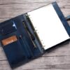 Personalized Leather Portfolio with Zipper Distressed Blue