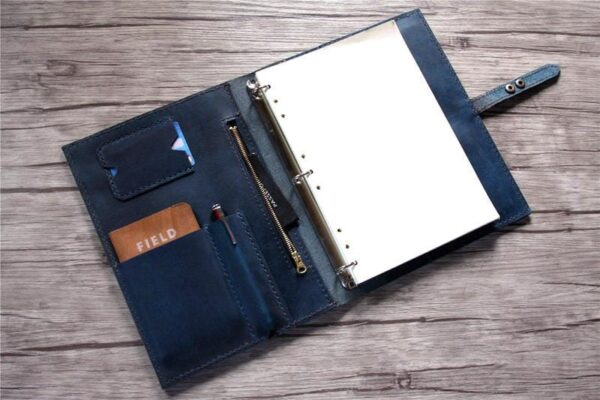 Embossed Blue Leather 3 Ring Binders Folder