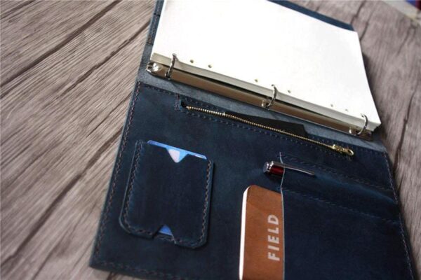 Personalized Leather Portfolio with Zipper Distressed Blue - Image 3