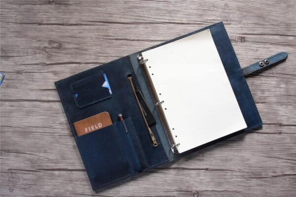 Personalized Leather Portfolio with Zipper Distressed Blue - Image 4
