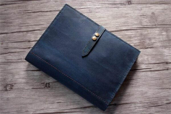 Personalized Leather Portfolio with Zipper Distressed Blue - Image 6
