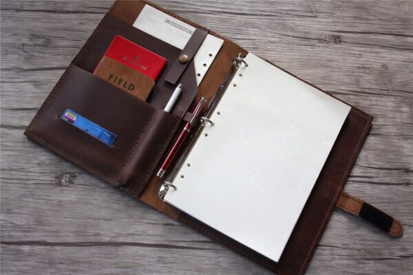 Coffee Leather 3 Rings Binder Planner - Image 3