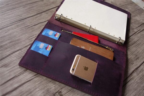 Rustic Purple Leather Zipper Binder Folder - Image 2