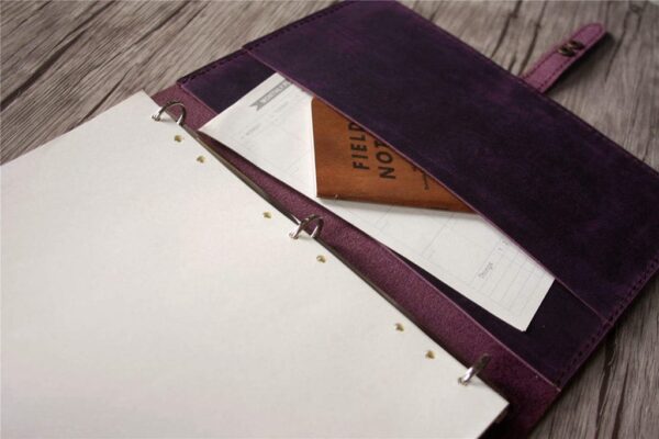 Rustic Purple Leather Zipper Binder Folder - Image 4