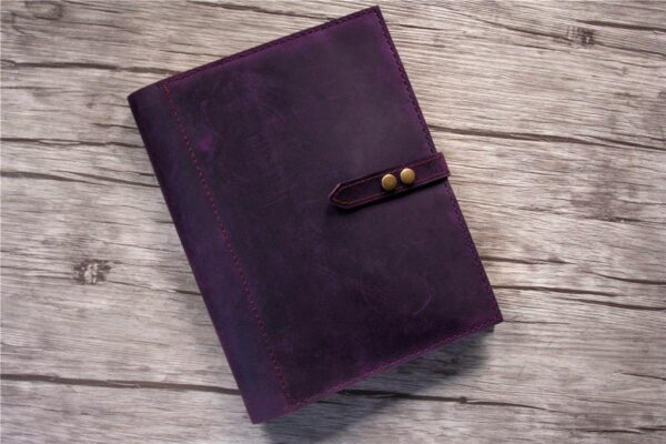 Rustic Purple Leather Zipper Binder Folder - Image 5