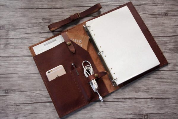 Handcrafted Engraved Saddle Leather Binder Folder for Men