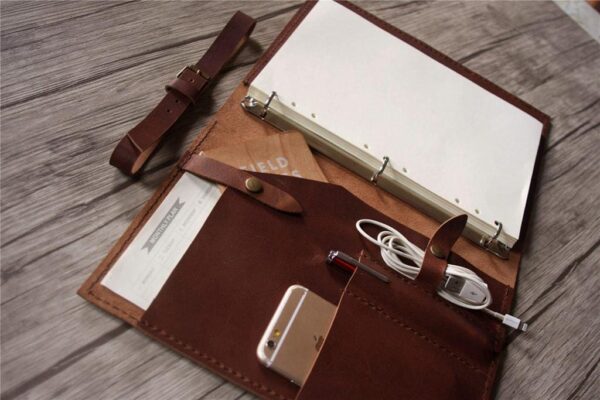 Handcrafted Engraved Saddle Leather Binder Folder for Men - Image 2